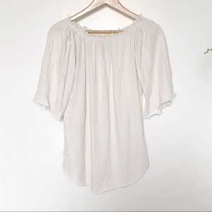 Chaser Off White Lettuce Hem Boho Off Shoulder top